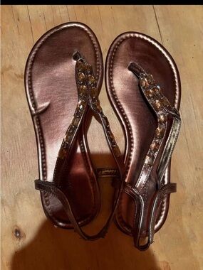 Women's Bronze Jeweled Thong Sandals